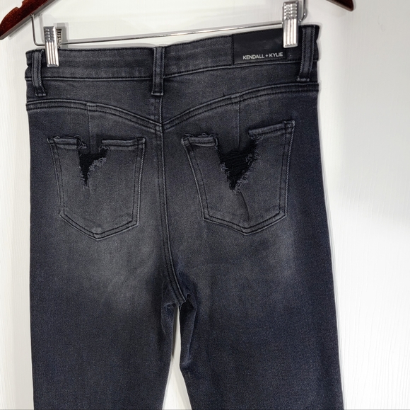Kendall & Kylie The Icon High Rise Straight Stretch Distressed Black Jeans 29 - Picture 6 of 9